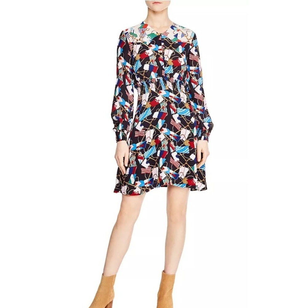 Sandro Paris Indar Dress Signal Flag Nautical Print SZ 36 S Rope Chain Maritime‎